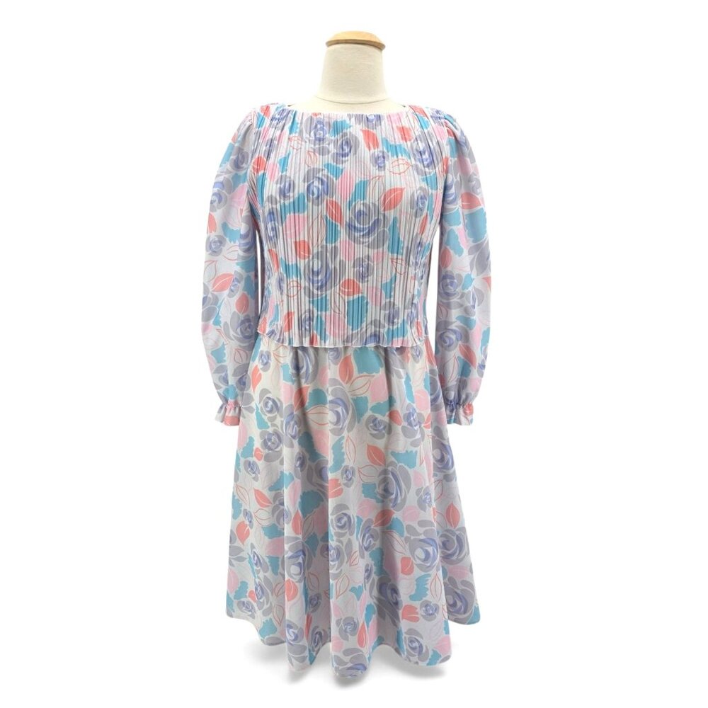 Vintage Boston Maid Womens 16 Dress Midi Floral Pleated Popover Multicolor Retro